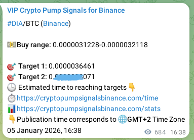 Binance trading signal proof for DIA pump, 06 January 2026, 11:38