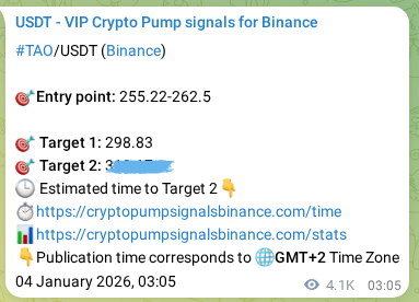 Binance exchange signal proof for TAO, 08 January 2026, 19:52 Binance exchange signal proof for TAO, 08 January 2026, 19:52