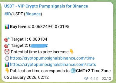 Binance pump signal proof for ID on 10 January 2026, 09:26