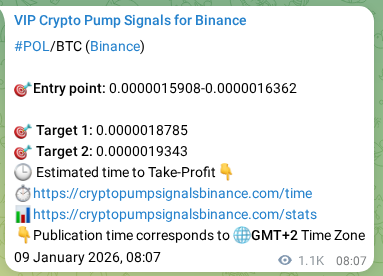 Crypto pump signal proof: Verify POL on Binance, 10 January 2026, 14:56 Crypto pump signal proof: POL on Binance, 10 January 2026, 14:56