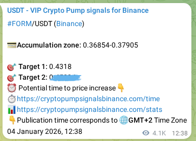 Real-time proof of FORM pump signal on Binance, 10 January 2026, 15:33
