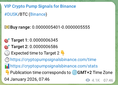 Binance trading signal proof for DUSK pump, 11 January 2026, 00:35 Binance trading signal proof for DUSK pump, 11 January 2026, 00:35