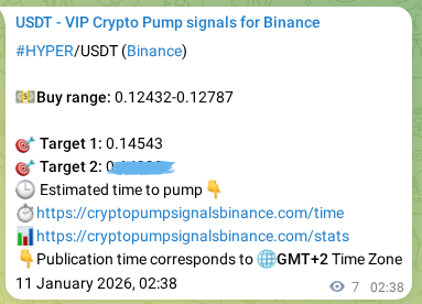 Proof of HYPER pump signal on Binance at 11 January 2026, 02:49