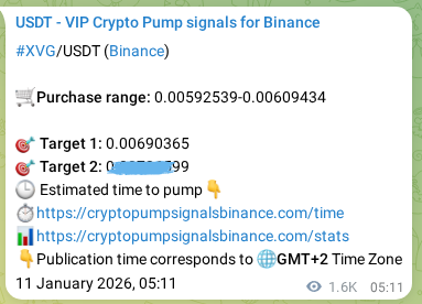 Proof of XVG pump signal on Binance at 13 January 2026, 01:28