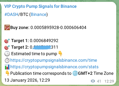 Trading signal proof: DASH pump from Binance, 13 January 2026, 13:37 Trading signal proof: DASH pump from Binance, 13 January 2026, 13:37