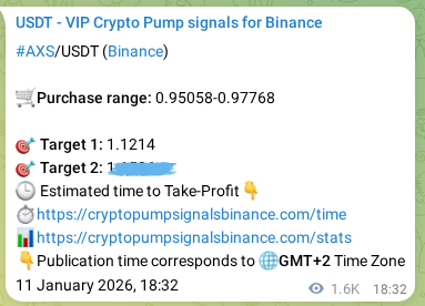 Authenticated AXS pump signal on Binance, 13 January 2026, 15:21