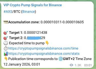 Crypto trading signal proof: AXS pump on Binance, 13 January 2026, 15:21 Crypto trading signal proof: AXS pump on Binance, 13 January 2026, 15:21