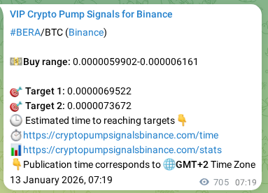 Authenticated proof of BERA's pump signal on Binance at 14 January 2026, 02:53