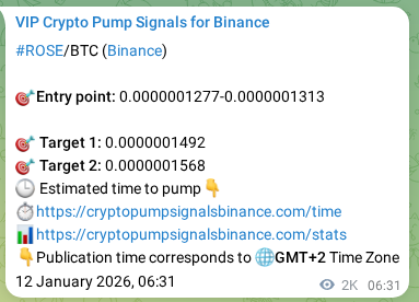 Signal verification: ROSE pump on Binance at 14 January 2026, 13:42