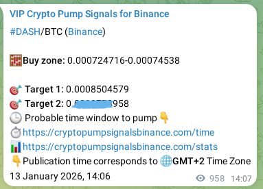 Crypto market signal proof: DASH pump on Binance, 14 January 2026, 16:18