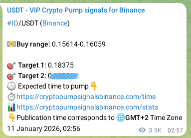 Crypto market signal proof: IO pump on Binance, 15 January 2026, 15:08