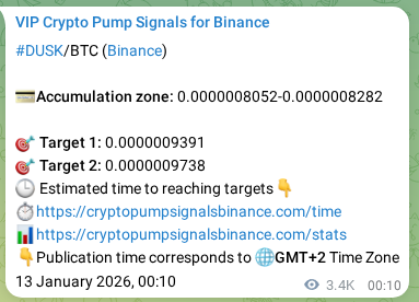Binance pump signal proof for DUSK on 16 January 2026, 23:55