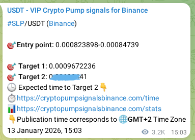 Crypto pump signal proof: Verify SLP on Binance, 17 January 2026, 09:13 Crypto pump signal proof: SLP on Binance, 17 January 2026, 09:13