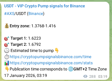 Binance exchange signal proof for AXS, 17 January 2026, 11:01 Binance exchange signal proof for AXS, 17 January 2026, 11:01