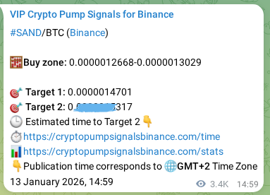 Signal verification: SAND pump on Binance at 17 January 2026, 14:42