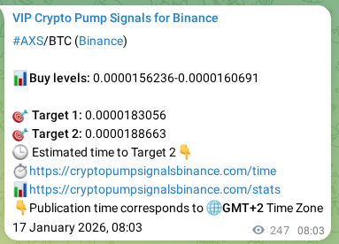 Trading signal proof: AXS pump from Binance, 17 January 2026, 14:43