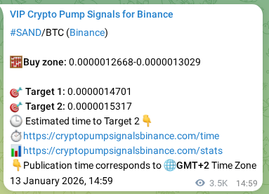 Crypto market signal proof: SAND pump on Binance, 17 January 2026, 15:00