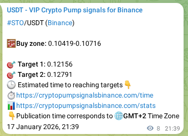 View the exchange signal confirmation for STO on Binance, 17 January 2026, 21:52 Binance exchange signal confirmation for STO, 17 January 2026, 21:52