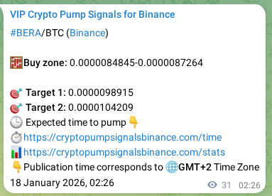 BERA pump signal verification from Binance, timestamp: 18 January 2026, 03:17