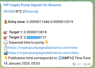 Binance pump signal proof for DUSK on 18 January 2026, 06:45