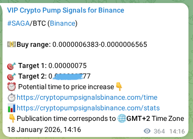 Crypto market signal proof: SAGA pump on Binance, 19 January 2026, 00:23