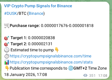 DUSK pump signal verification from Binance, timestamp: 19 January 2026, 02:52