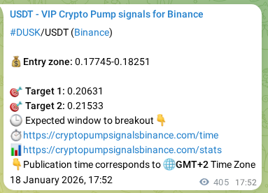 DUSK pump signal verification from Binance, timestamp: 19 January 2026, 04:25