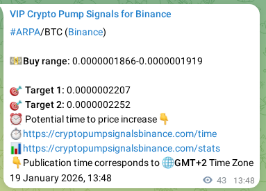 Verification image for ARPA pump signal on Binance at 19 January 2026, 14:59