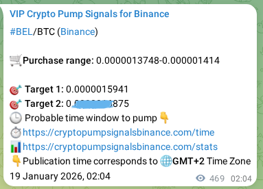 BEL pump signal confirmation from Binance, timestamp: 19 January 2026, 15:05
