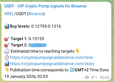 BEL pump signal confirmation from Binance, timestamp: 19 January 2026, 15:06