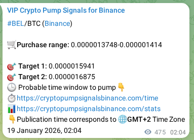 Authenticated BEL pump signal on Binance, 19 January 2026, 15:15