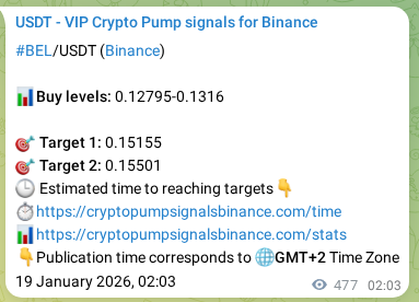 Authenticated BEL pump signal on Binance, 19 January 2026, 15:16