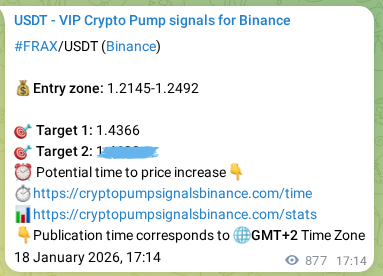 Crypto signal proof: FRAX pump on Binance, 19 January 2026, 16:34