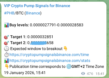 View the proof of PHB pump signal on Binance at 20 January 2026, 04:22 Proof of PHB pump signal on Binance at 20 January 2026, 04:22