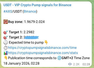 Trading signal proof: AXS pump from Binance, 20 January 2026, 14:17