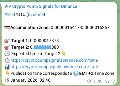 Proof of STG pump signal on Binance at 21 January 2026, 03:11