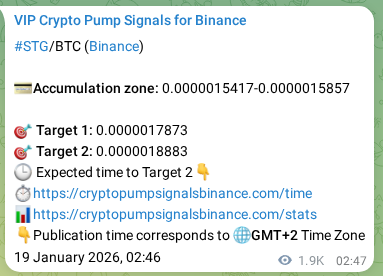 Binance pump signal proof for STG on 21 January 2026, 08:11
