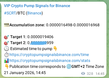 Proof of SCRT pump signal on Binance at 21 January 2026, 23:52
