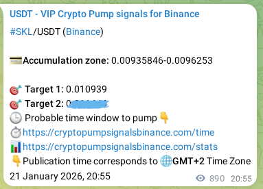 Verify the crypto signal proof for SKL on Binance, 22 January 2026, 21:32 Crypto signal proof: SKL pump on Binance, 22 January 2026, 21:32