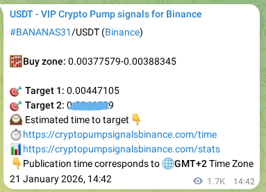 Check the Binance signal verification for BANANAS31 pump, 23 January 2026, 13:39 Binance signal verification for BANANAS31 pump, 23 January 2026, 13:39