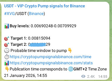 Verify the crypto signal proof for XVG on Binance, 24 January 2026, 10:01 Crypto signal proof: XVG pump on Binance, 24 January 2026, 10:01