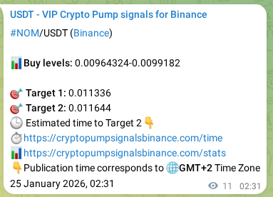 Check out the Binance pump signal proof for NOM on 25 January 2026, 02:48 Binance pump signal proof for NOM on 25 January 2026, 02:48