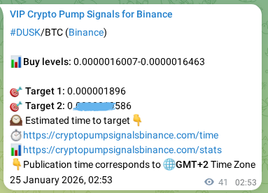 DUSK pump signal verification from Binance, timestamp: 25 January 2026, 03:49