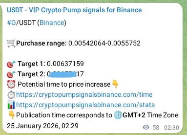 Signal verification: Confirm G pump on Binance at 25 January 2026, 04:05 Signal verification: G pump on Binance at 25 January 2026, 04:05