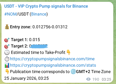 Real-time proof of NOM pump signal on Binance, 25 January 2026, 08:08 Real-time proof of NOM pump signal on Binance, 25 January 2026, 08:08