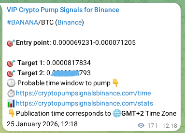 Crypto market signal proof: BANANA pump on Binance, 25 January 2026, 17:02