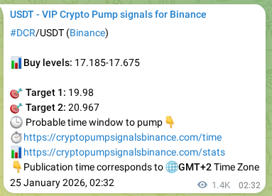 Verification image for DCR pump signal on Binance at 26 January 2026, 18:48