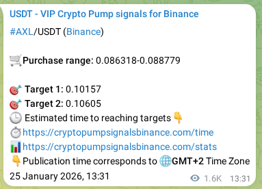 Crypto pump signal proof: AXL on Binance, 27 January 2026, 09:49