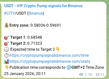 Trading signal proof: CITY pump from Binance, 27 January 2026, 20:09