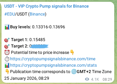 Binance trading signal proof for EDU pump, 30 January 2026, 18:31